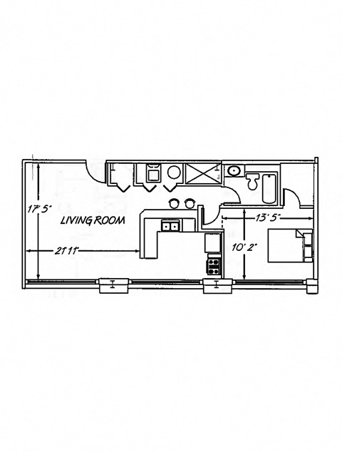 Floor plan for 1 bed, 1 bath, 831 sqft